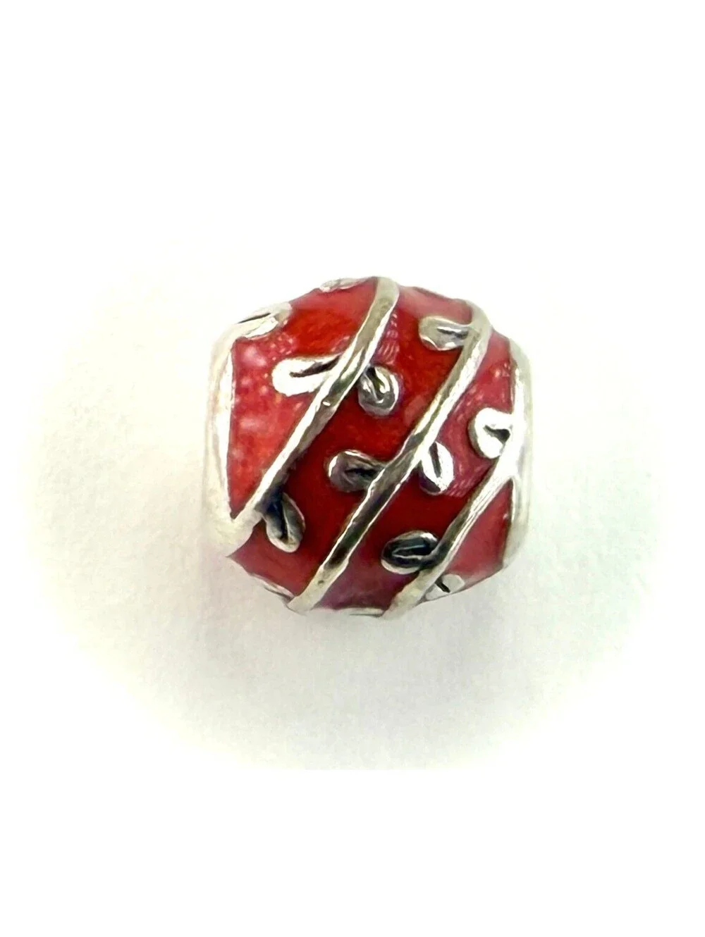 Pandora | 925 Sterling Silver Red Enamel Leaf Vine Charm Bead | ALE